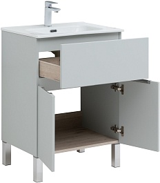 Aquanet Тумба под раковину Алвита New 60 1 ящик 2 дверцы серая матовая – фотография-3